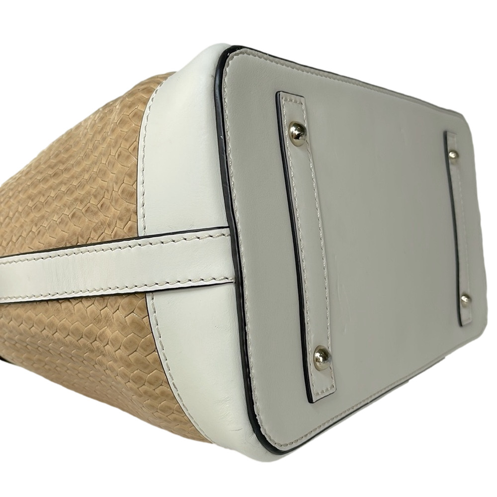 Dooney & Bourke Beacon Smooth Leather Woven Embossed Domed Satchel Bag White - Picture 8 of 17